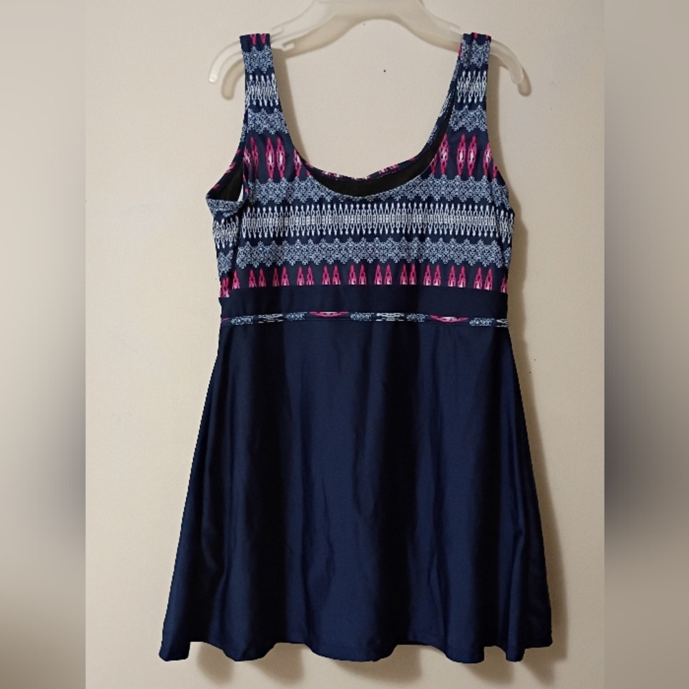 NWOT Navy Swim Dress with Pink & White Tribal Bodice Size 48